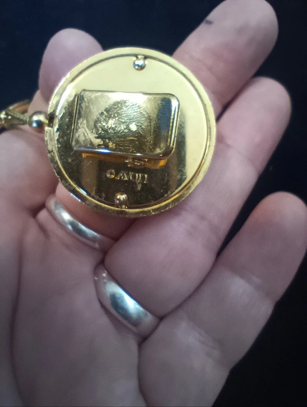 Vintage Avon Badge Reel. Gold Tone With Pearlesque Center